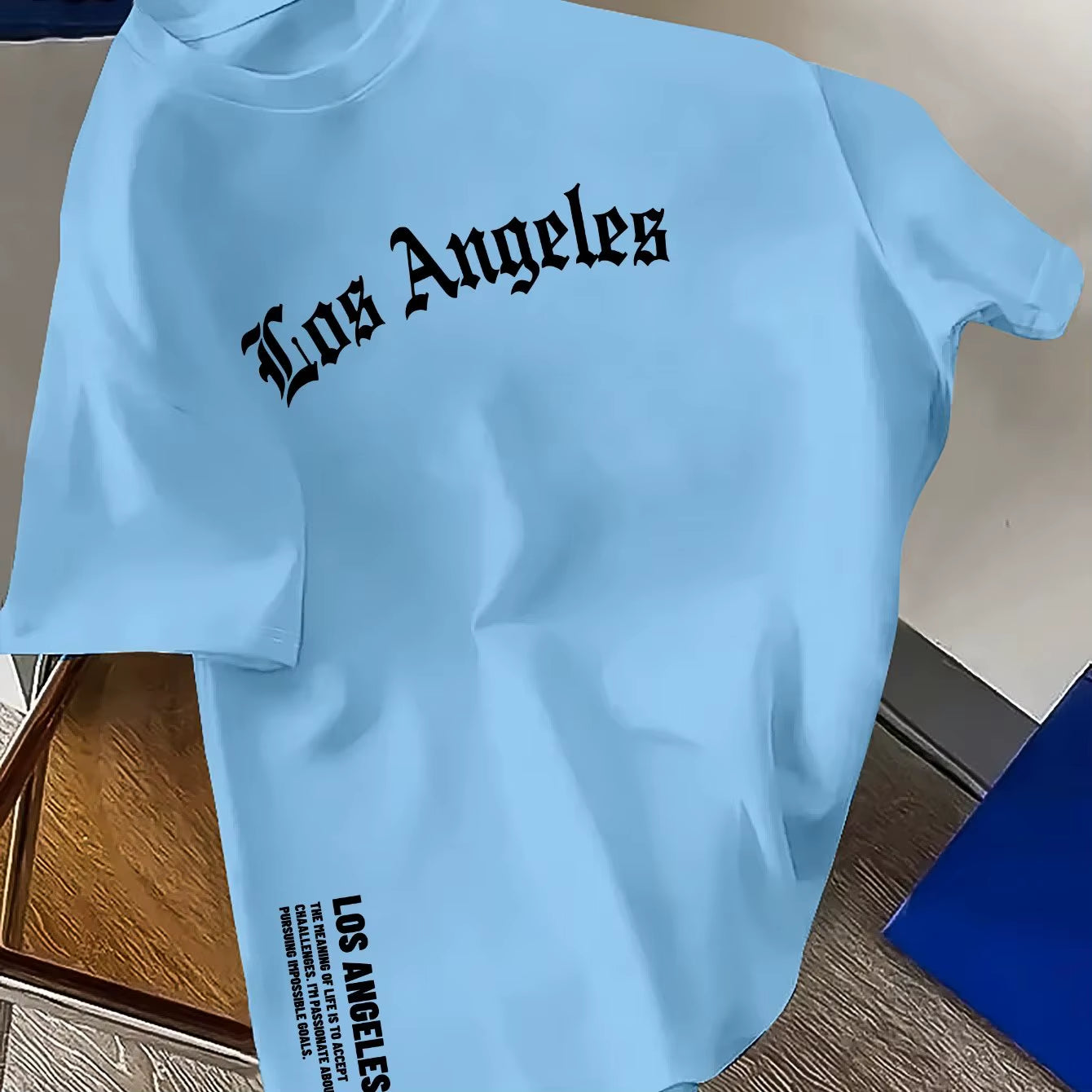 Men's 100% Cotton Casual Round Neck T-Shirt with Trendy Los Angeles Print for Spring and Summer Wear