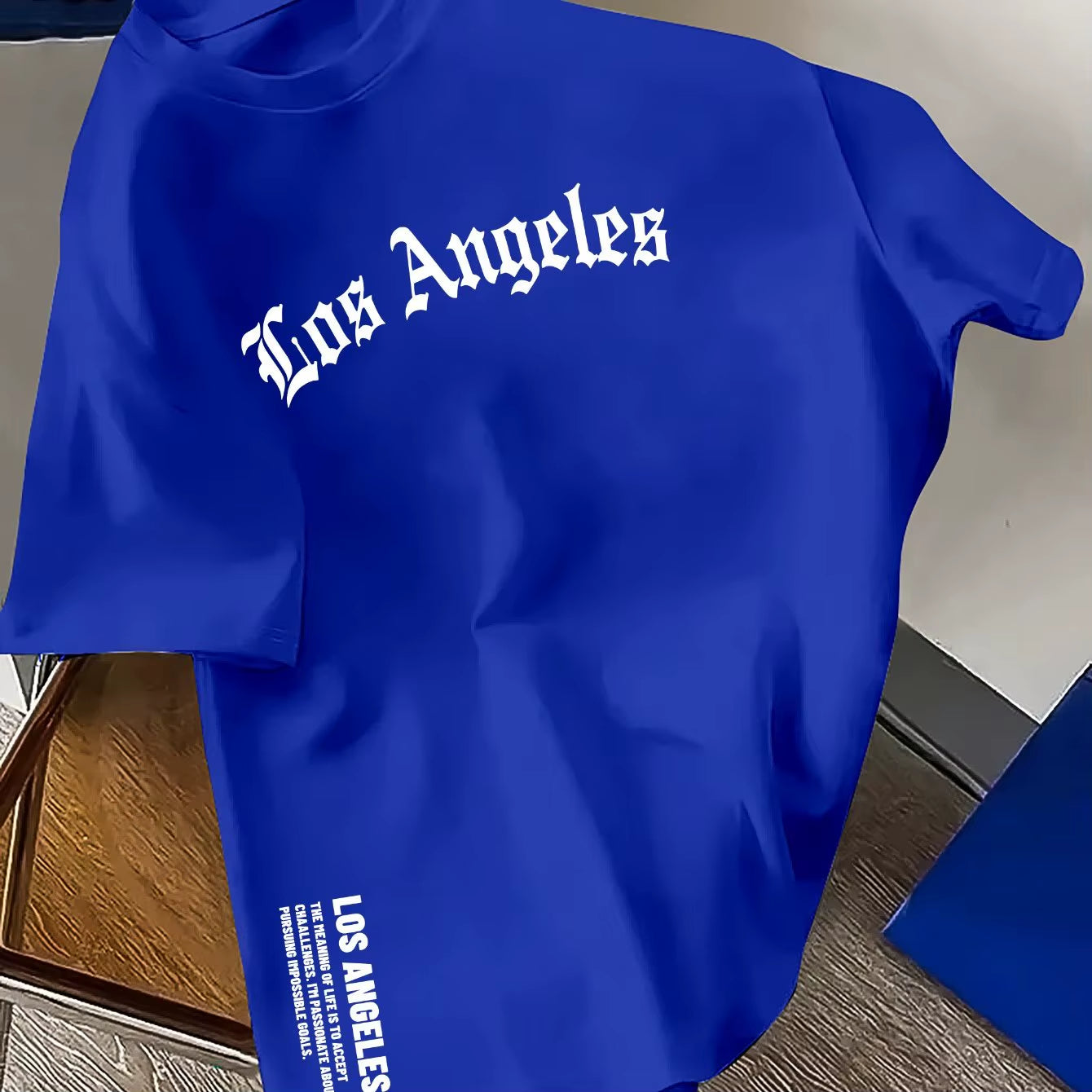 Men's 100% Cotton Casual Round Neck T-Shirt with Trendy Los Angeles Print for Spring and Summer Wear