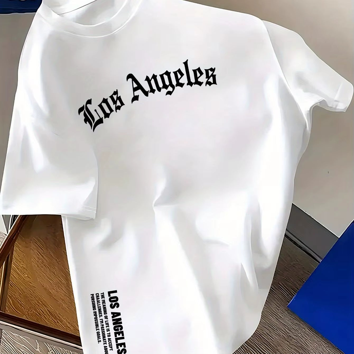 Men's 100% Cotton Casual Round Neck T-Shirt with Trendy Los Angeles Print for Spring and Summer Wear