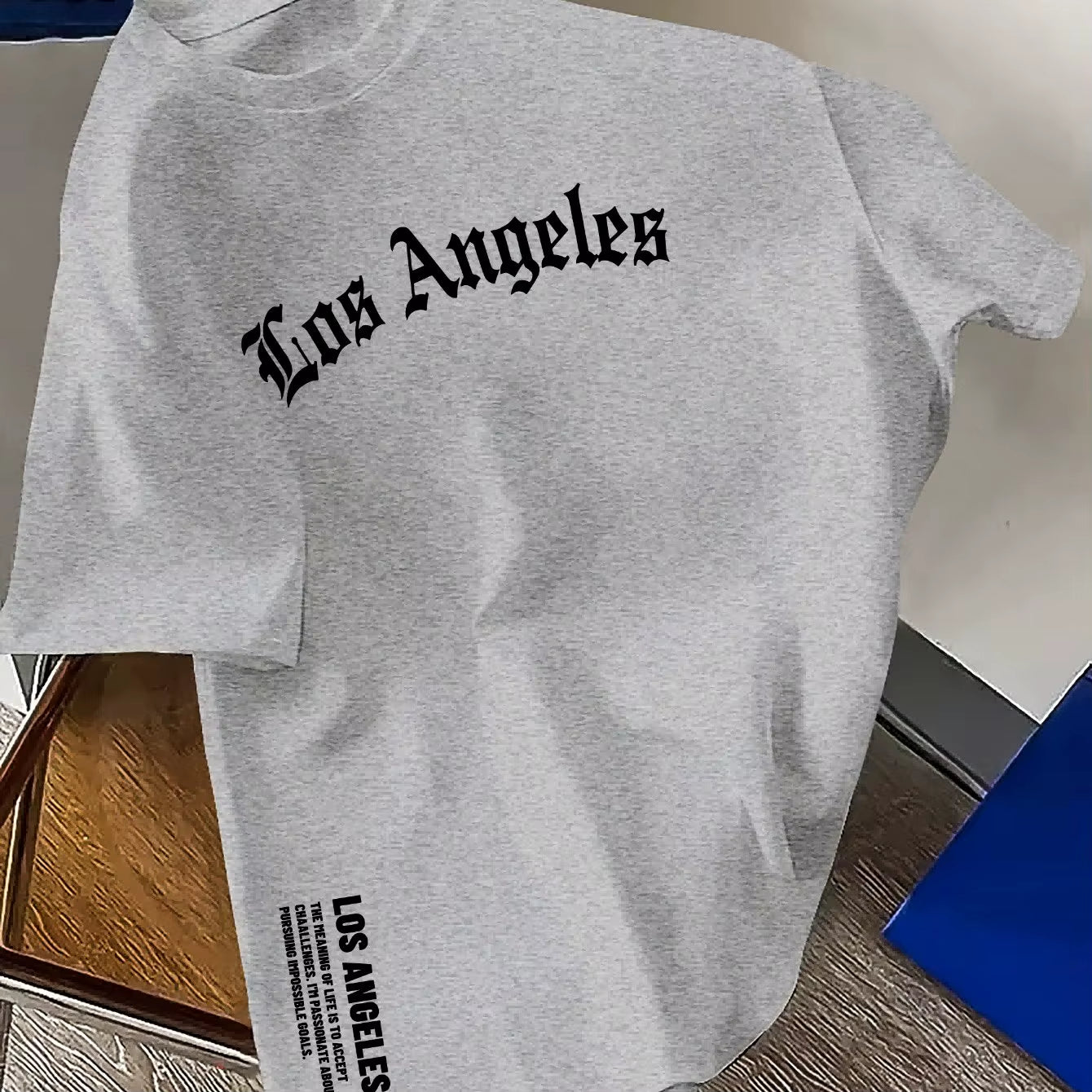 Men's 100% Cotton Casual Round Neck T-Shirt with Trendy Los Angeles Print for Spring and Summer Wear