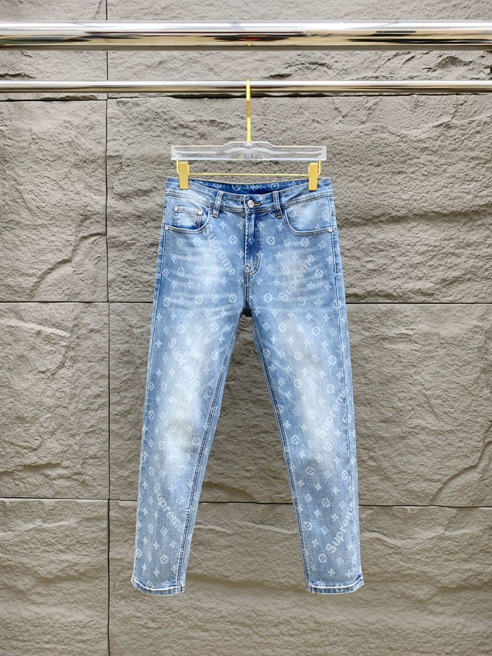 Designer Monogram Light Blue Slim Fit Jeans