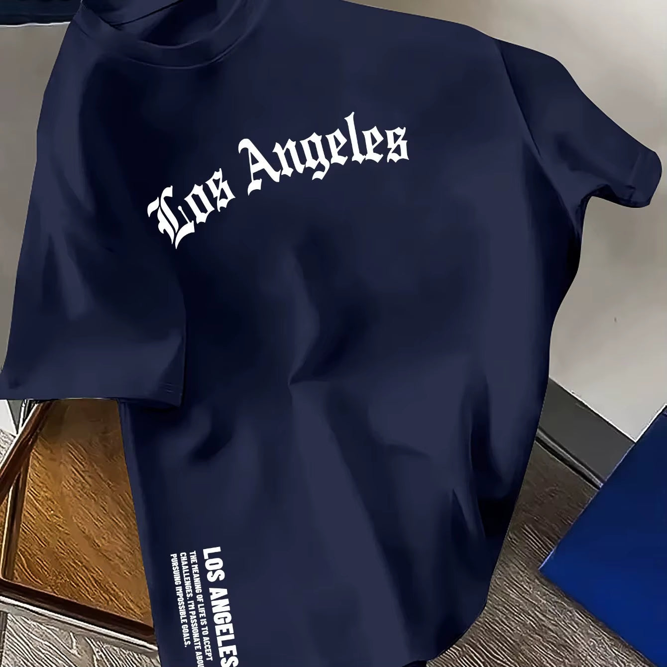 Men's 100% Cotton Casual Round Neck T-Shirt with Trendy Los Angeles Print for Spring and Summer Wear