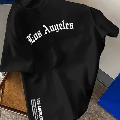 Men's 100% Cotton Casual Round Neck T-Shirt with Trendy Los Angeles Print for Spring and Summer Wear