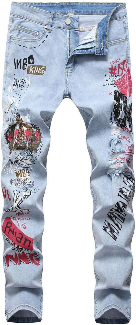 Men's Slim Fit Ripped Denim Jeans - Tailored Casual Comfort with a Fashion-Forward Touch