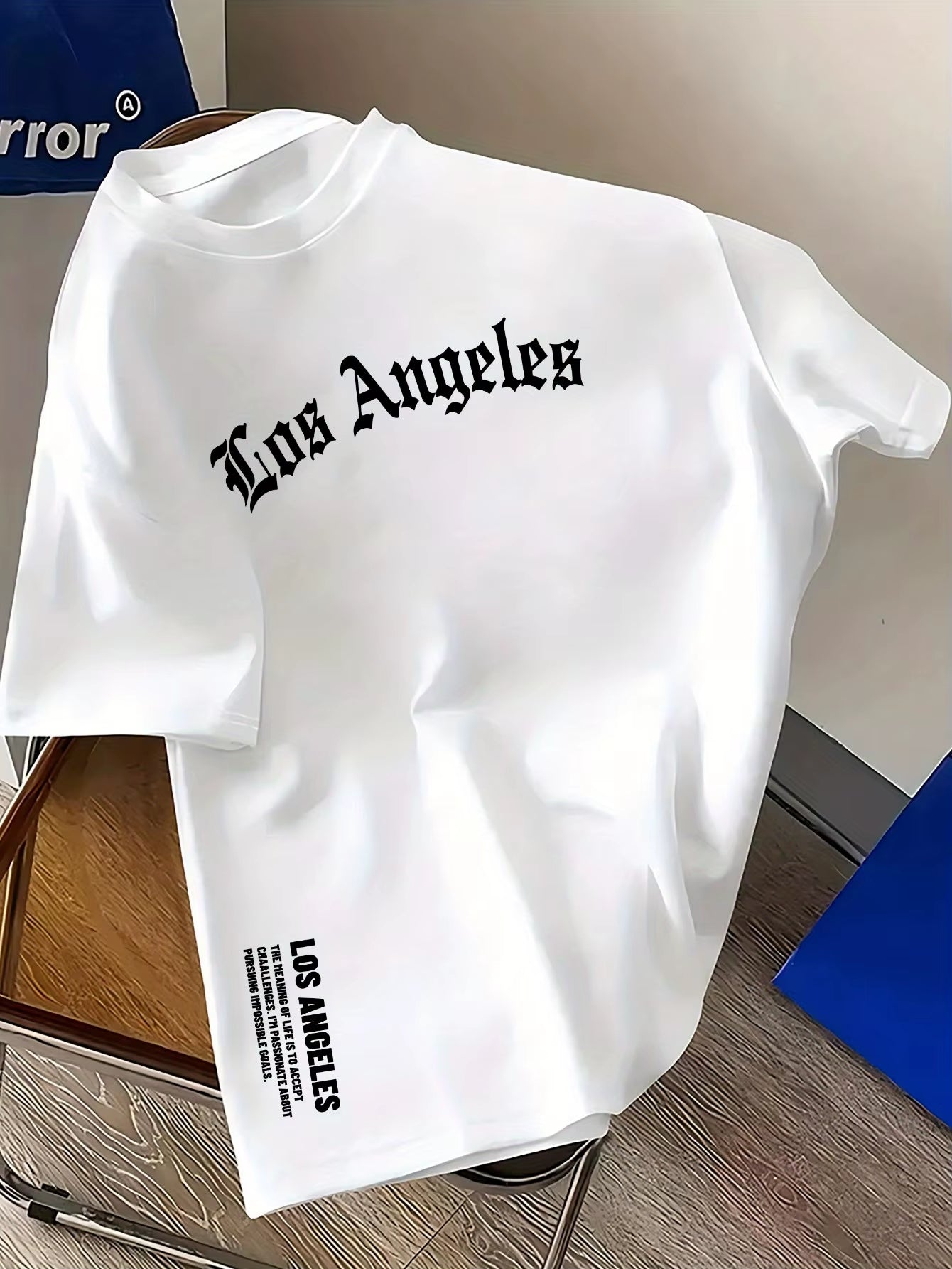 Men's 100% Cotton Casual Round Neck T-Shirt with Trendy Los Angeles Print for Spring and Summer Wear