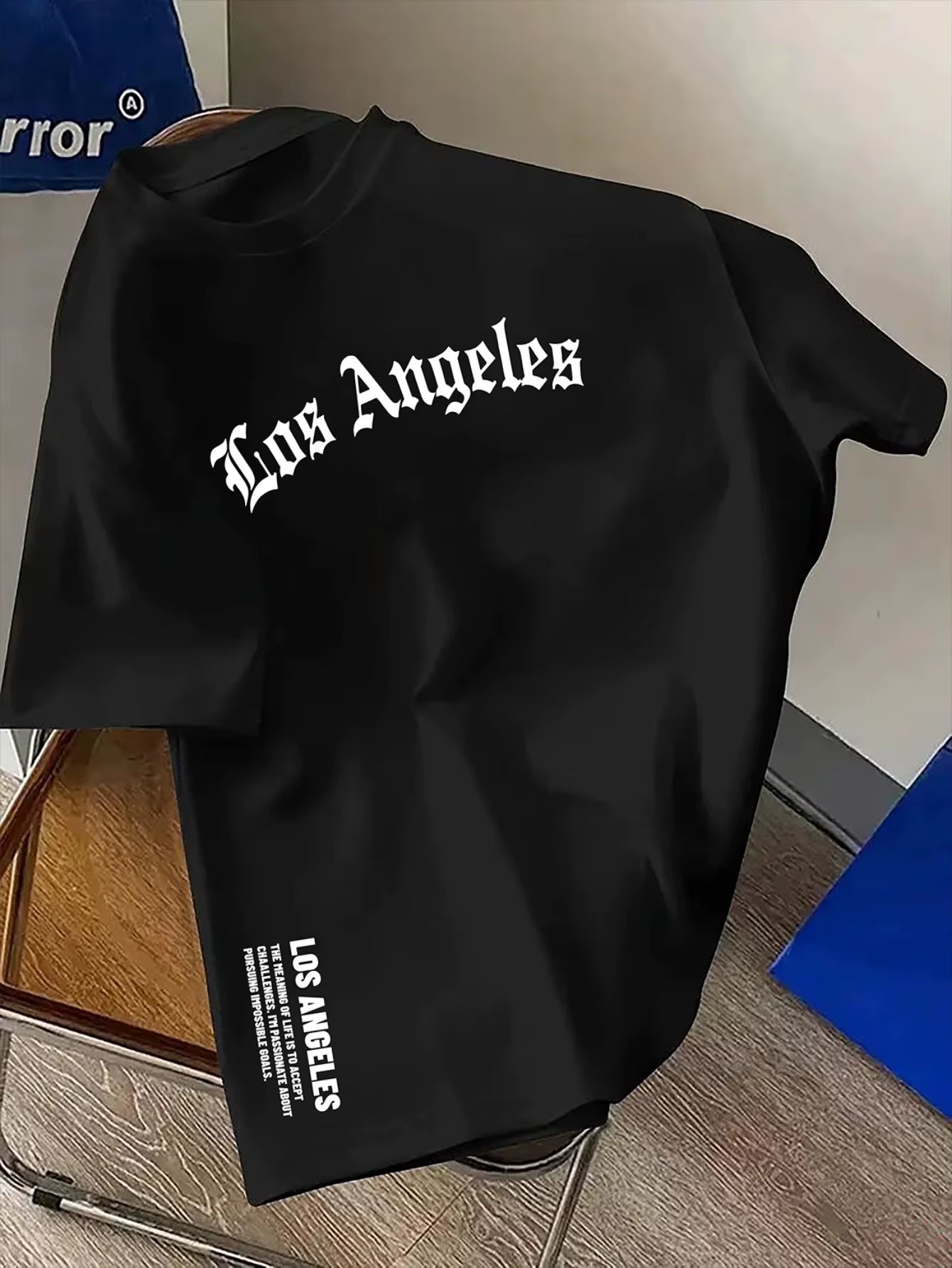 Men's 100% Cotton Casual Round Neck T-Shirt with Trendy Los Angeles Print for Spring and Summer Wear