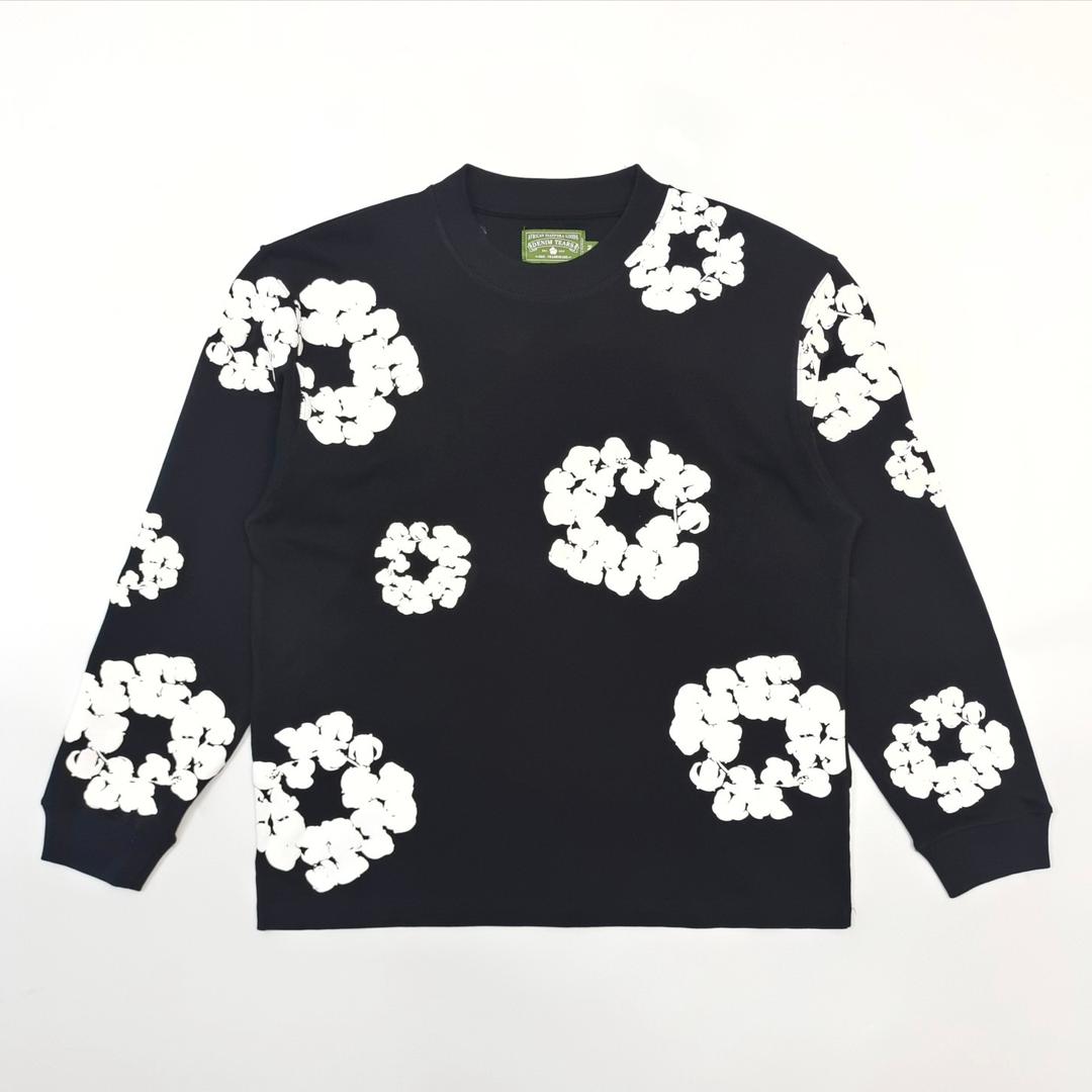 Black Floral Pattern Crewneck Sweatshirt
