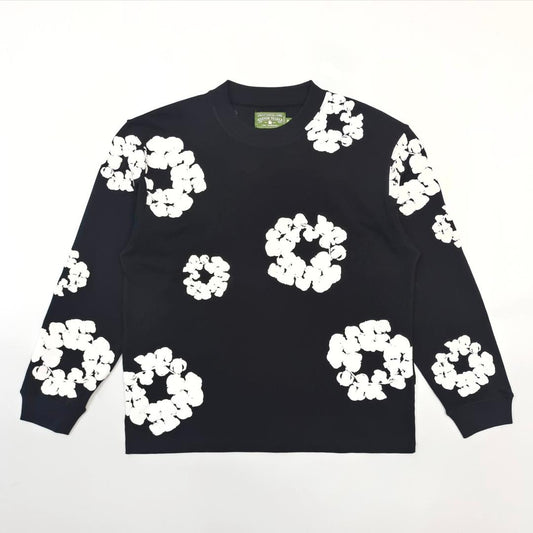 Black Floral Pattern Crewneck Sweatshirt