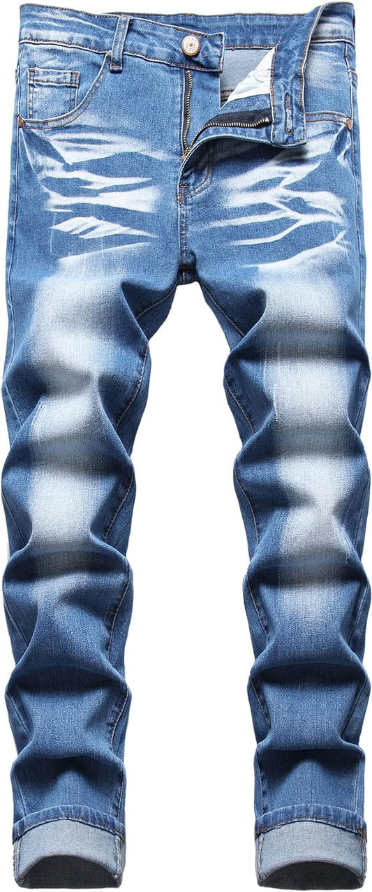 Men's Slim Fit Stretch Ripped Skinny Jeans, Distressed Straight Leg Fashion Comfort Flex Waist Pants
