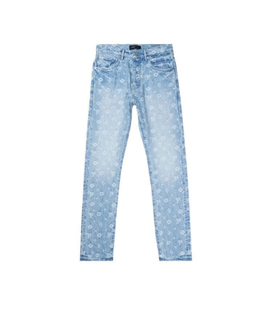 Designer Monogram Light Blue Slim Fit Jeans