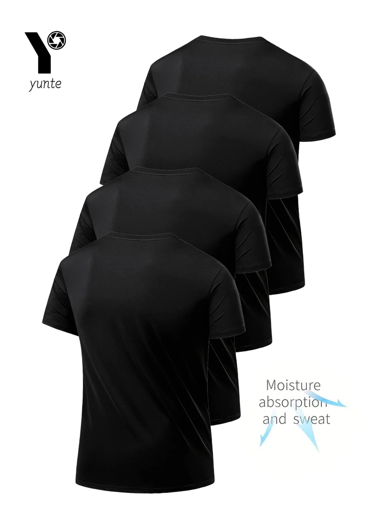 Round Neck T-Shirt 4-Pack Black Ultra-Light Men'S Quick Drying Breathable Sweat-Absorbent Shirt Suitable for Fitness Gym and Run