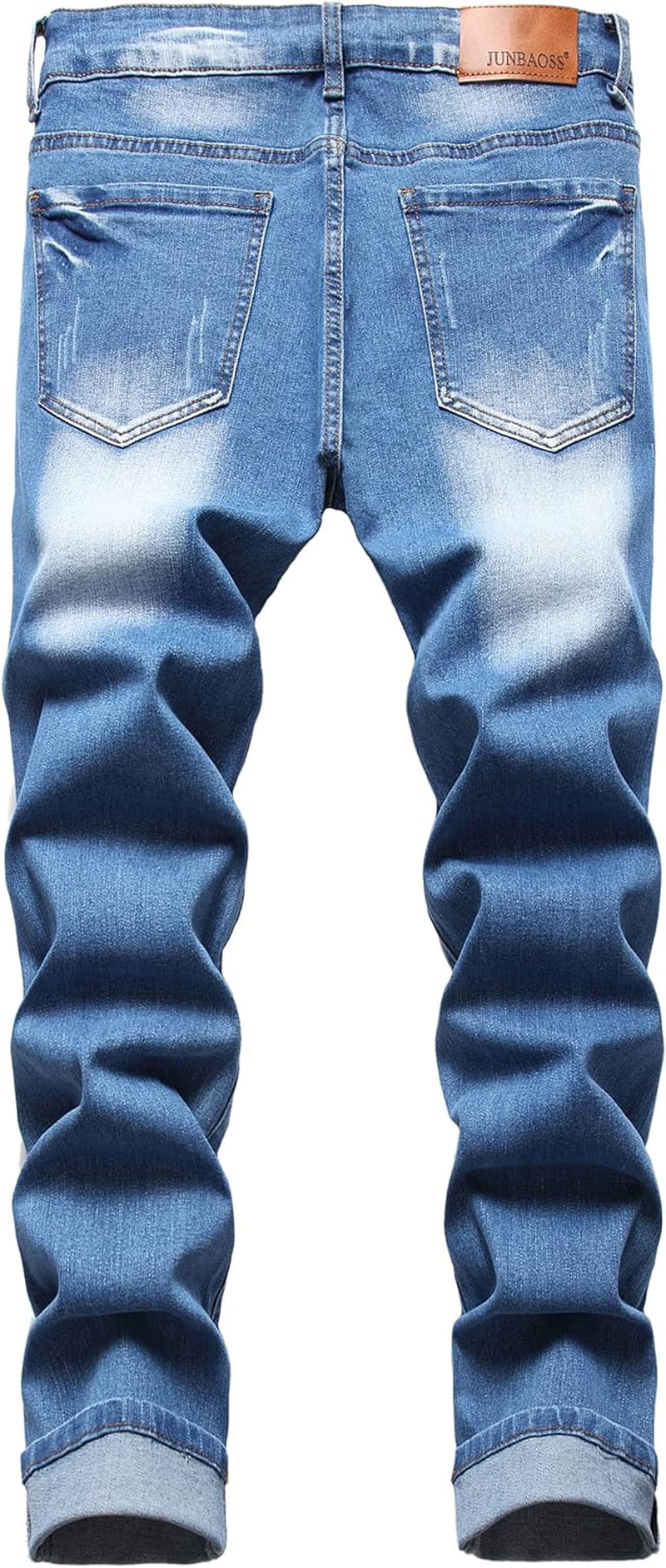 Men's Slim Fit Stretch Ripped Skinny Jeans, Distressed Straight Leg Fashion Comfort Flex Waist Pants