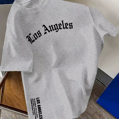 Men's 100% Cotton Casual Round Neck T-Shirt with Trendy Los Angeles Print for Spring and Summer Wear